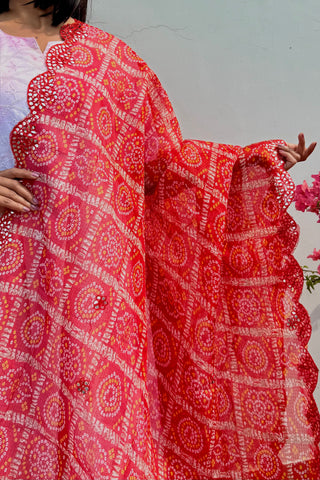 Surkh Aasman | Red Kota Doria Mirror Work Dupatta