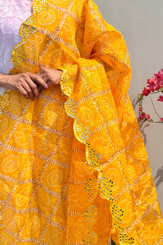 Kanchan Peela | Yellow Kota Doria Mirror Work Dupatta