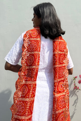 Dhalti Shaam | Orange Kota Doria Mirror Work Dupatta