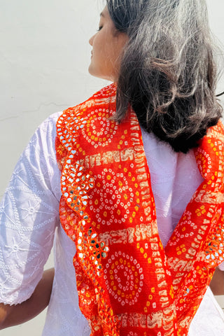 Dhalti Shaam | Orange Kota Doria Mirror Work Dupatta