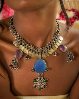 Bela | One of a Kind Kohlapuri Necklace with Mukhtalif Stones