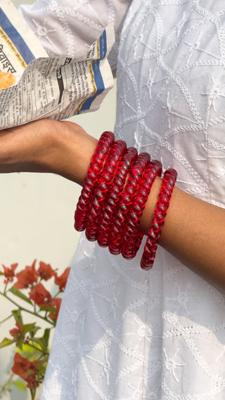 Laal Gulkand Jalebi Bangles | Red Twisty Glass Bangle Pair