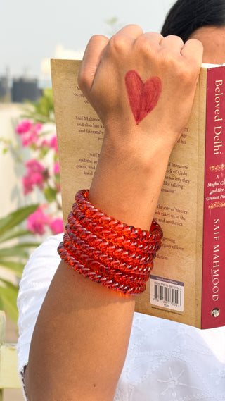 Narangi Jalebi Bangles | Orange Twisty Glass Bangle Pair