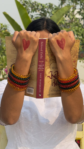 Shaam Ki Dhoop Jalebi Stack | Stack of Green, Orange & Yellow Jalebi Bangles