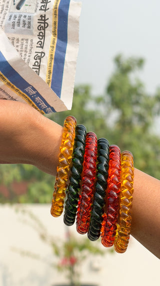 Shaam Ki Dhoop Jalebi Stack | Stack of Green, Orange & Yellow Jalebi Bangles
