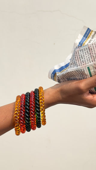 Shaam Ki Dhoop Jalebi Stack | Stack of Green, Orange & Yellow Jalebi Bangles