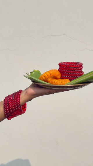 Laal Gulkand Jalebi Bangles | Red Twisty Glass Bangle Pair
