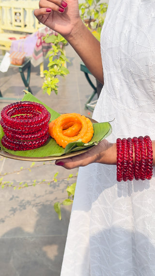 Narangi Jalebi Bangles | Orange Twisty Glass Bangle Pair