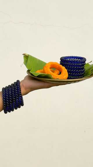 Neeli Chandni Jalebi Bangles | Blue Twisty Glass Bangle Pair