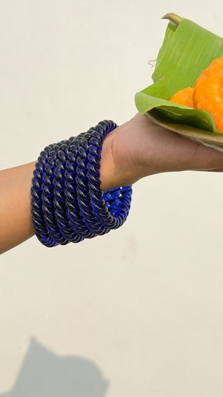 Neeli Chandni Jalebi Bangles | Blue Twisty Glass Bangle Pair