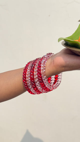 Gulab Aur Gulkand Jalebi Stack | Baby Pink & Red Jalebi Bangles