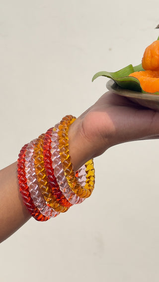 Gulabi Shaam Jalebi Stack | Baby Pink, Yellow & Orange Jalebi Bangles