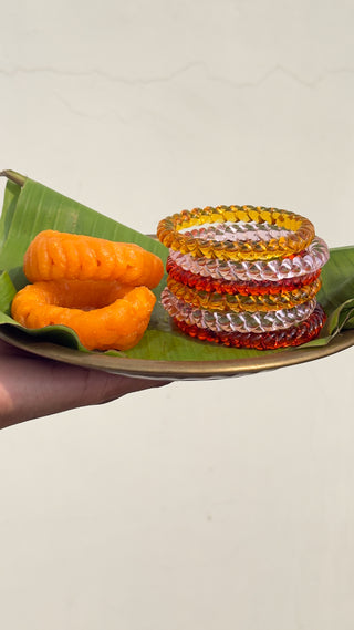 Gulabi Shaam Jalebi Stack | Baby Pink, Yellow & Orange Jalebi Bangles