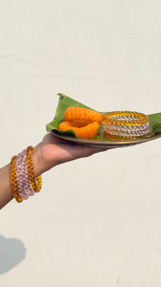 Haldi Gulab Jalebi Stack | Baby Pink & Yellow Jalebi Bangles