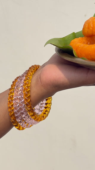 Haldi Gulab Jalebi Stack | Baby Pink & Yellow Jalebi Bangles