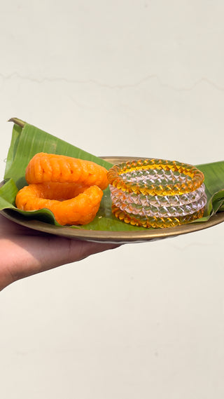 Haldi Gulab Jalebi Stack | Baby Pink & Yellow Jalebi Bangles