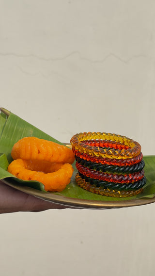 Shaam Ki Dhoop Jalebi Stack | Stack of Green, Orange & Yellow Jalebi Bangles
