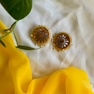 Zaafirah | Cutwork Floral Earrings| Sanobar - Wooden Jewellery