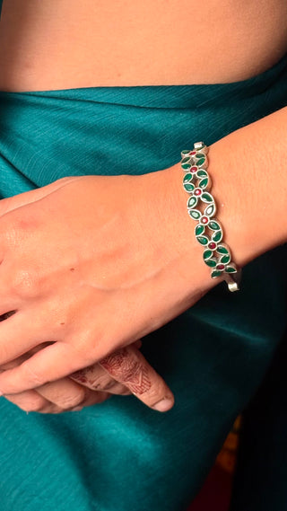 Nageena Bracelet | Stone Studded Silver Tone Bracelets