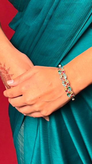 Nageena Bracelet | Stone Studded Silver Tone Bracelets