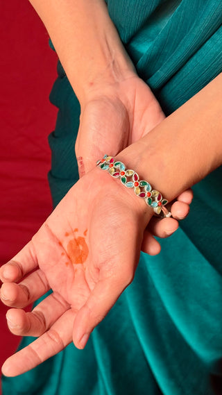 Nageena Bracelet | Stone Studded Silver Tone Bracelets