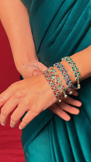 Nageena Bracelet | Stone Studded Silver Tone Bracelets