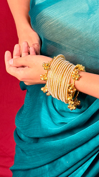 Moti Ke Ghungroo | Pearl with Gold Dust Bangles with Ghungroo Pair
