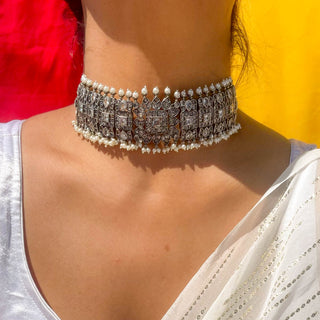 Premanjali Stone Work Choker | Gold & Silver Blended Jewellery with Stone Work | Ganga Jamuna
