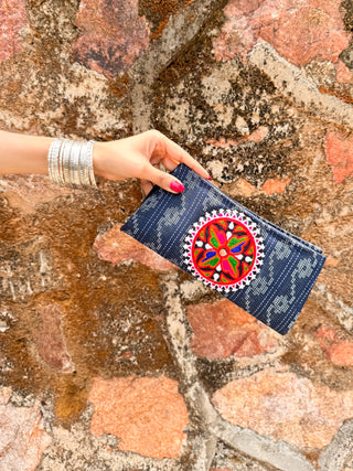 Neela Neela Kutchi Wallet with Embroidered Patch