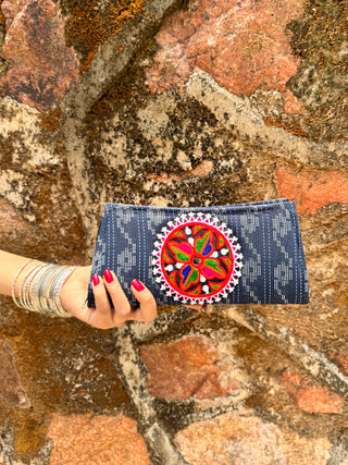 Neela Neela Kutchi Wallet with Embroidered Patch