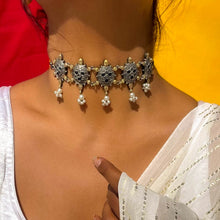Load image into Gallery viewer, Prema Stone Work Choker | Gold &amp; Silver Blended Jewellery with Stone Work | Ganga Jamuna
