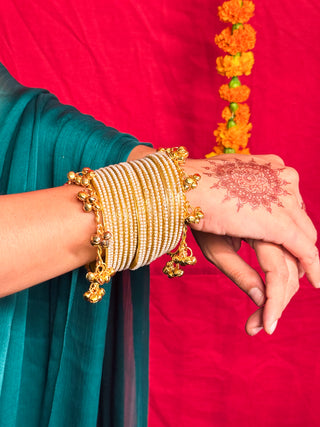 Moti Ke Ghungroo | Pearl with Gold Dust Bangles with Ghungroo Pair