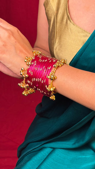 Rani Stone Studded Choodiyan with Ghunghroo Bangles Stack