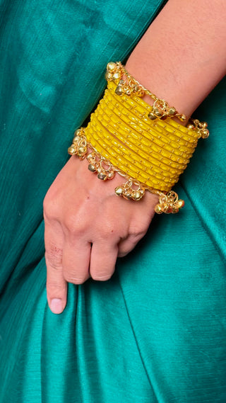 Kesariya Raindrop Bangles with Kashmiri Ghunghroo Choodiyan