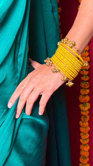 Kesariya Raindrop Bangles with Kashmiri Ghunghroo Choodiyan