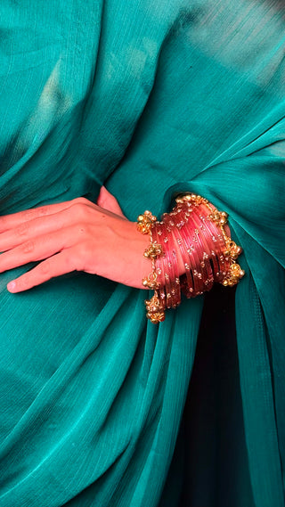 Neelofar Stone Studded Bangles with Ghunghroo Bangles Stack