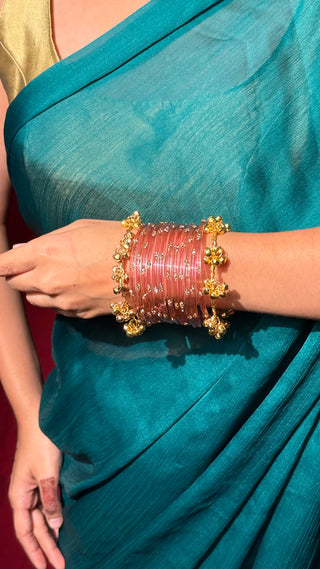 Neelofar Stone Studded Bangles with Ghunghroo Bangles Stack
