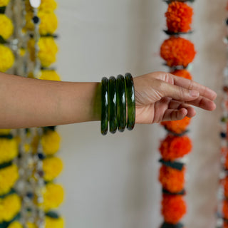 Hariyali | Green Glass Bangle Pair with Crystal Cuts