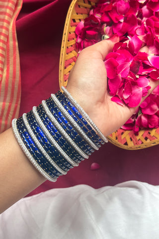 Neelima Raat | Blue Stone Studded Bangles with Pearl Bangles