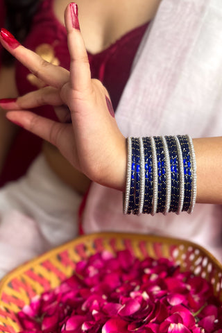 Neelima Raat | Blue Stone Studded Bangles with Pearl Bangles