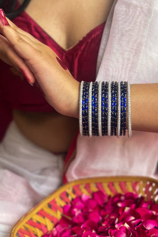 Neelima Raat | Blue Stone Studded Bangles with Pearl Bangles