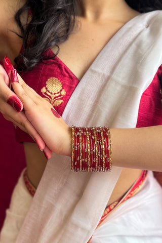 The Surkh Sunehri Stack | Red Stone Studded Bangles with Gold Bangles