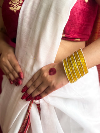Dhup Ki Moti Bangle Stack | Yellow Raindrop Bangles with Pearl Bangles