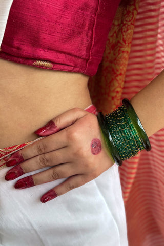 The Hariyali Stack | Green Crystal Cut & Green Stone Studded Bangles