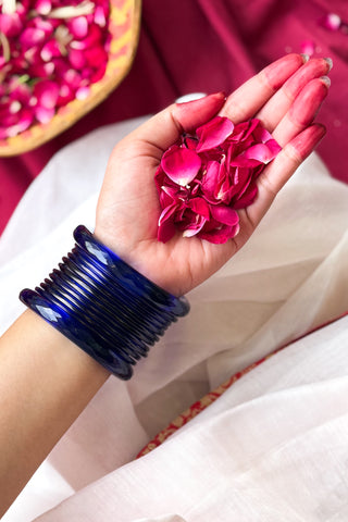 The Neel Gagan Stack | Blue Crystal Cut Bangles with Blue Nazakat Bangles