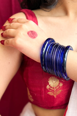 The Neel Gagan Stack | Blue Crystal Cut Bangles with Blue Nazakat Bangles
