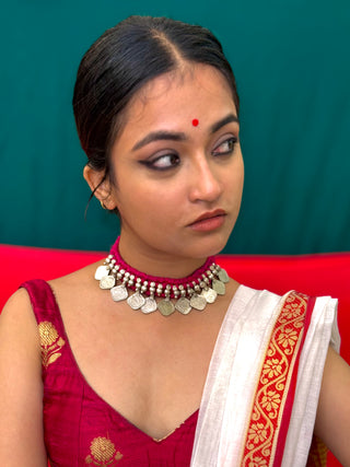 Amrapali Coin Choker with Maroon Threads