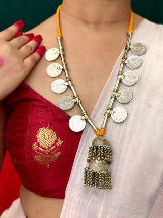 Bhavani Yellow Thread Long Coin Necklace