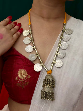 Bhavani Yellow Thread Long Coin Necklace