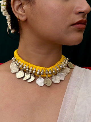 Amodita Coin Choker with Yellow Threads